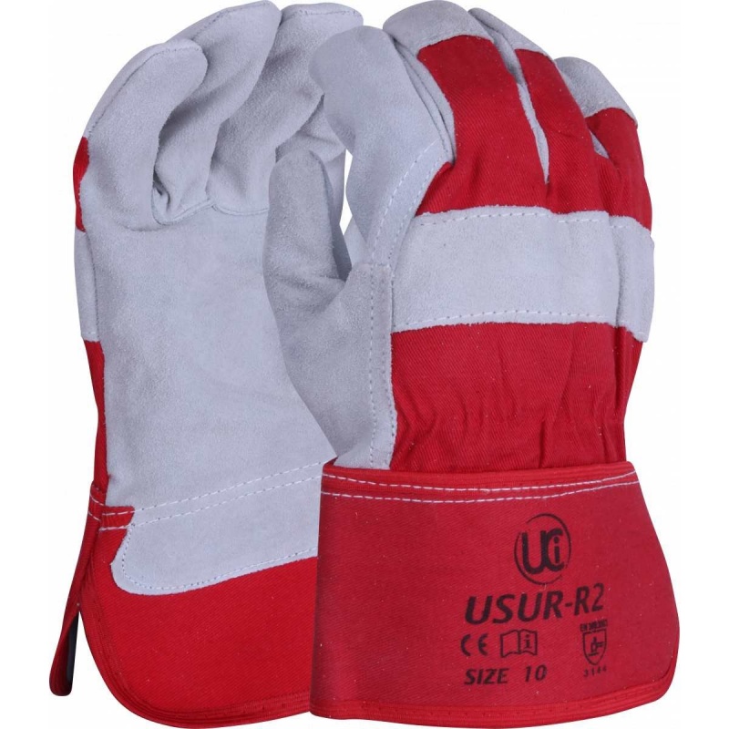 Rigger Gloves, Chrome Leather, White/Red, Size 10